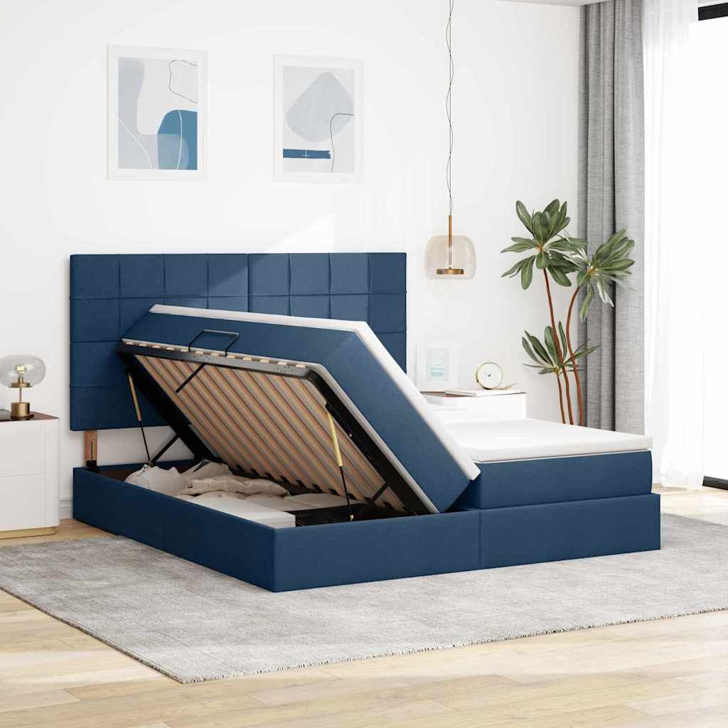 vidaXL Κρεβάτι Αποθήκης με κεφαλάρι Μπλε 200 x 200 cm Τεχνητό Δέρμα