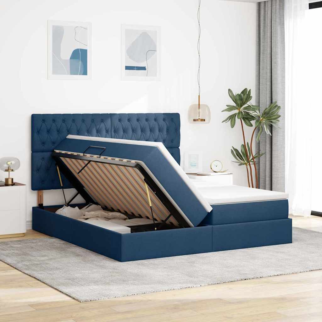 vidaXL Κρεβάτι Αποθήκης με στρώμα Μπλε 180 x 200 cm Τεχνητό Δέρμα