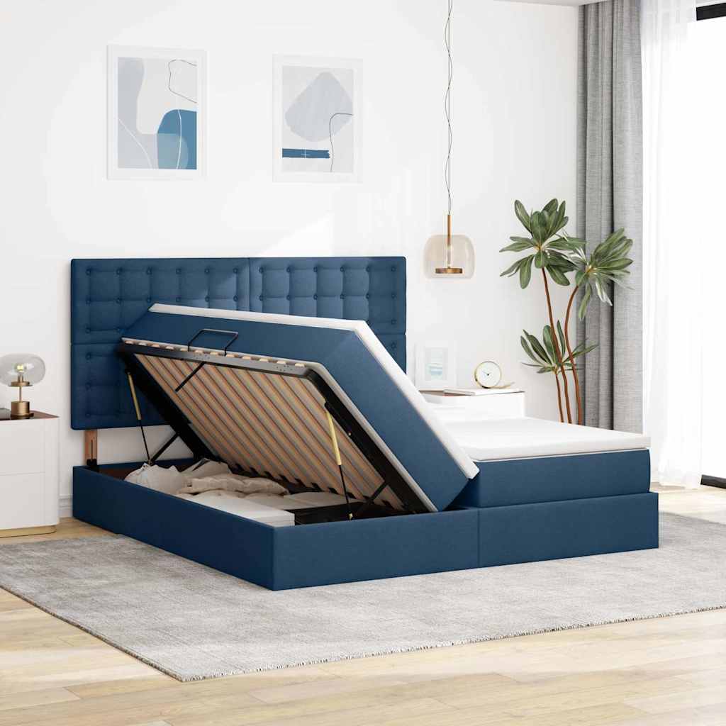 vidaXL Κρεβάτι Αποθήκης με στρώμα Μπλε 180 x 200 cm Τεχνητό Δέρμα