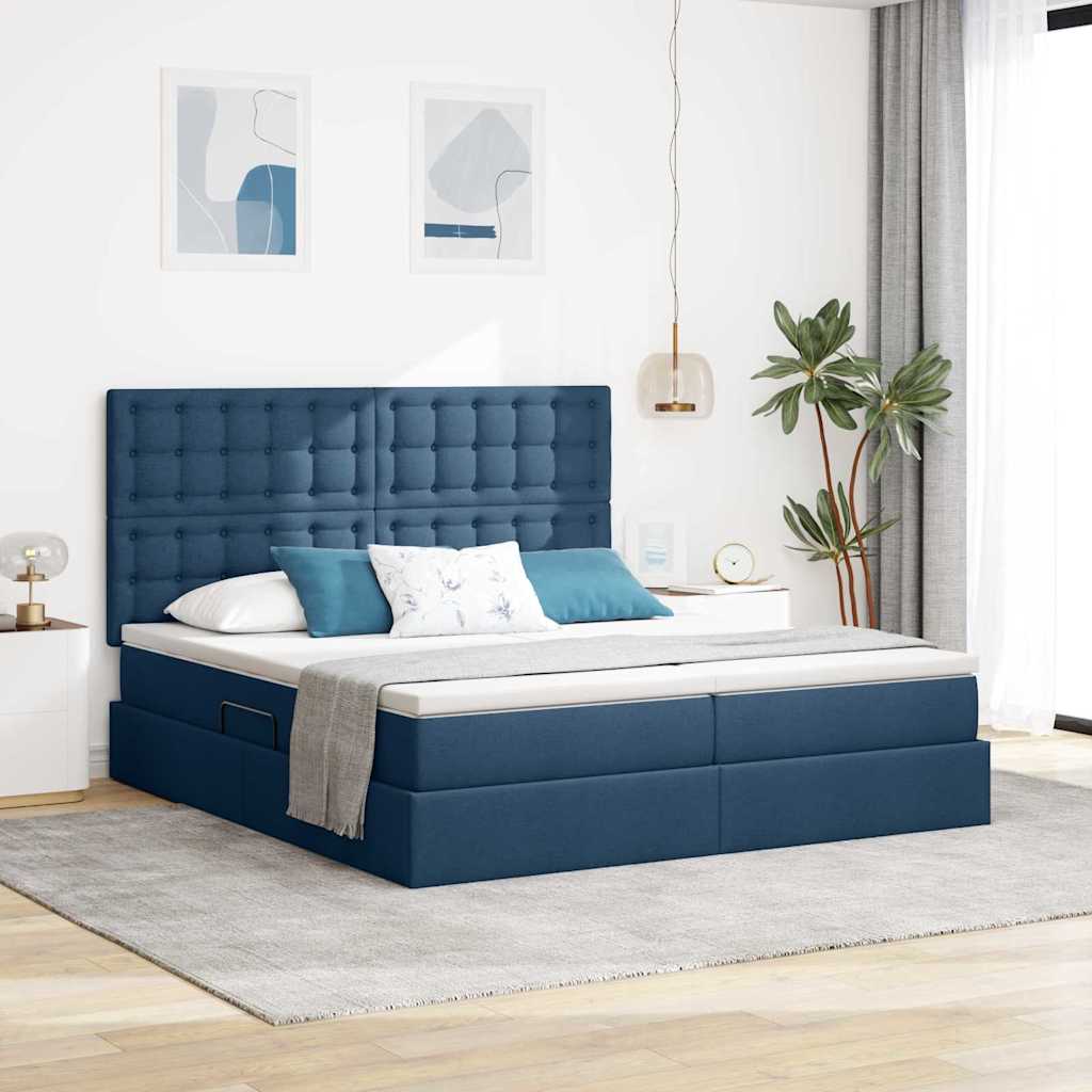 vidaXL Κρεβάτι Αποθήκης με κεφαλάρι Μπλε 200 x 200 cm Τεχνητό Δέρμα