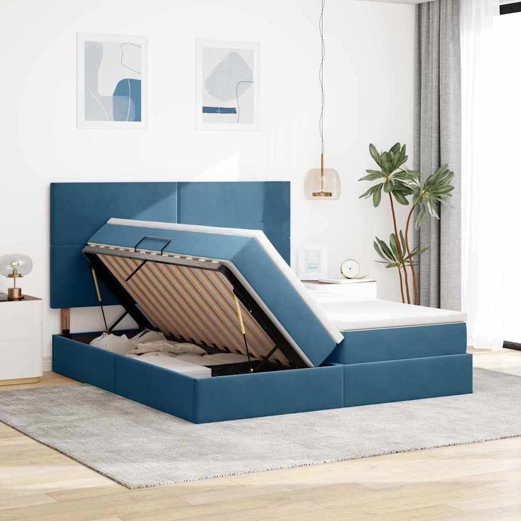 vidaXL Κρεβάτι Αποθήκης με στρώμα Σκούρο Μπλε 200 x 200 cm Βελούδο