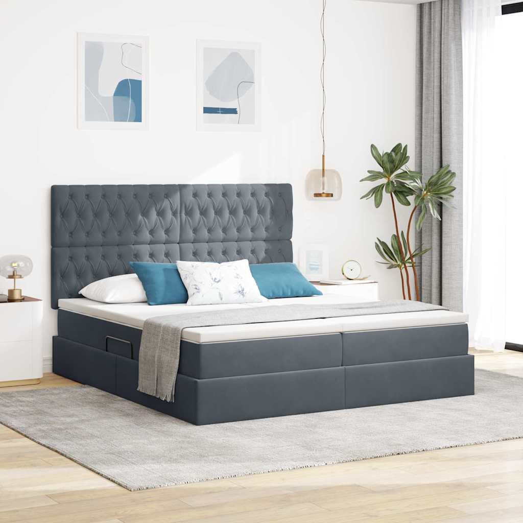 vidaXL Κρεβάτι Αποθήκης με στρώμα Σκούρο Γκρι 180 x 200 cm Βελούδο