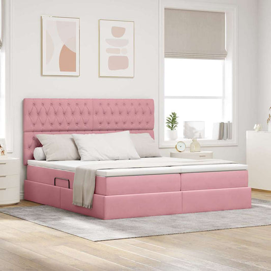 vidaXL Κρεβάτι Αποθήκης με κεφαλάρι Ροζ 180 x 200 cm Βελούδο