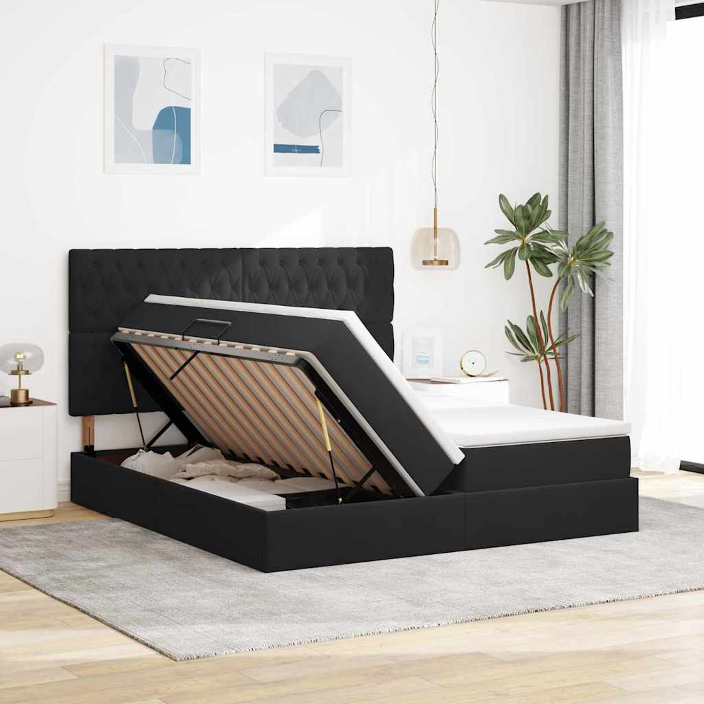 vidaXL Κρεβάτι Αποθήκης με στρώμα Μαύρο 200 x 200 cm Βελούδο
