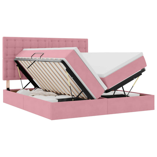 vidaXL Κρεβάτι Αποθήκης με κεφαλάρι Ροζ 180 x 200 cm Βελούδο