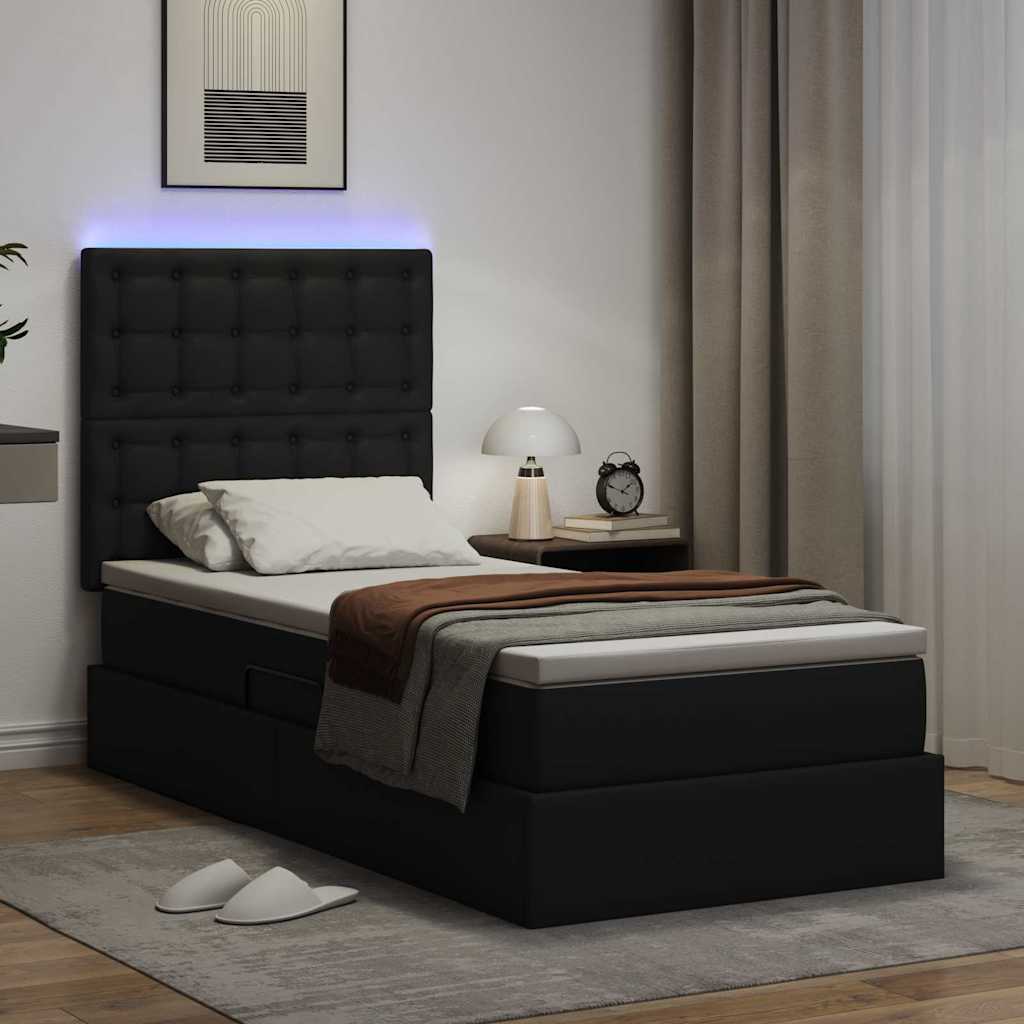 vidaXL Κρεβάτι με αποθηκευτικό χώρο και LED με led Μαύρο 90 x 200 cm
