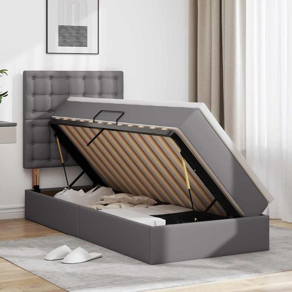 vidaXL Κρεβάτι με αποθηκευτικό χώρο και LED με στρώμα Γκρι 90 x 200 cm