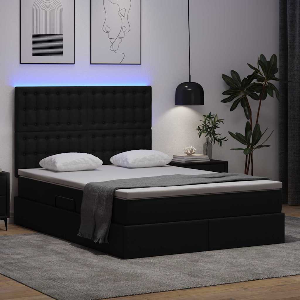 vidaXL Κρεβάτι με αποθηκευτικό χώρο και LED με led Μαύρο 140 x 190 cm