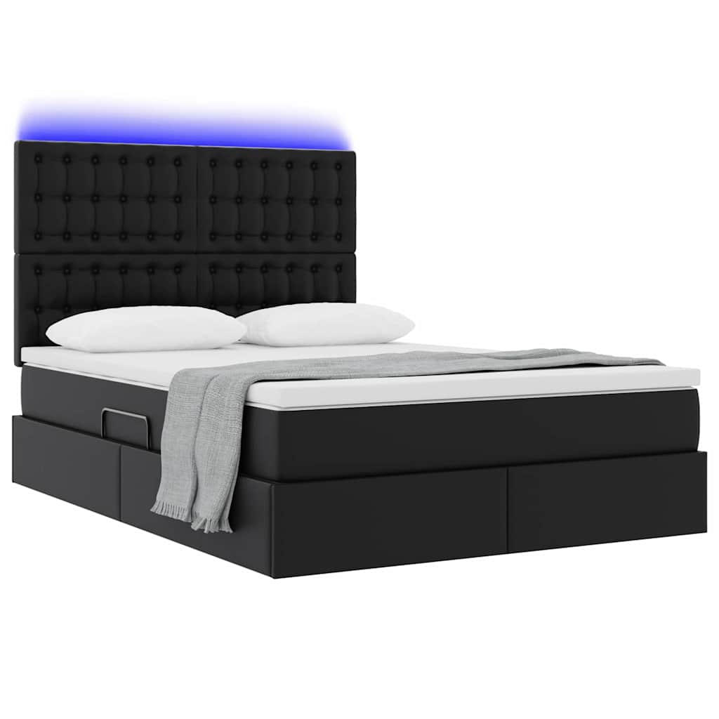 vidaXL Κρεβάτι με αποθηκευτικό χώρο και LED με led Μαύρο 140 x 190 cm