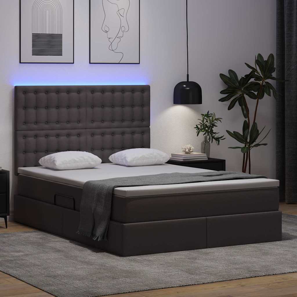 vidaXL Κρεβάτι με αποθηκευτικό χώρο και LED Γκρι 140 x 190 cm
