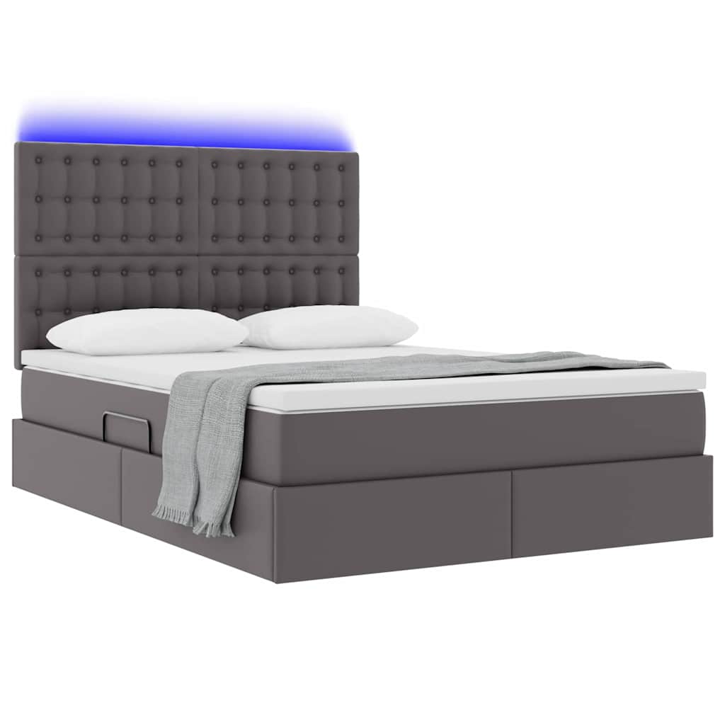 vidaXL Κρεβάτι με αποθηκευτικό χώρο και LED Γκρι 140 x 190 cm