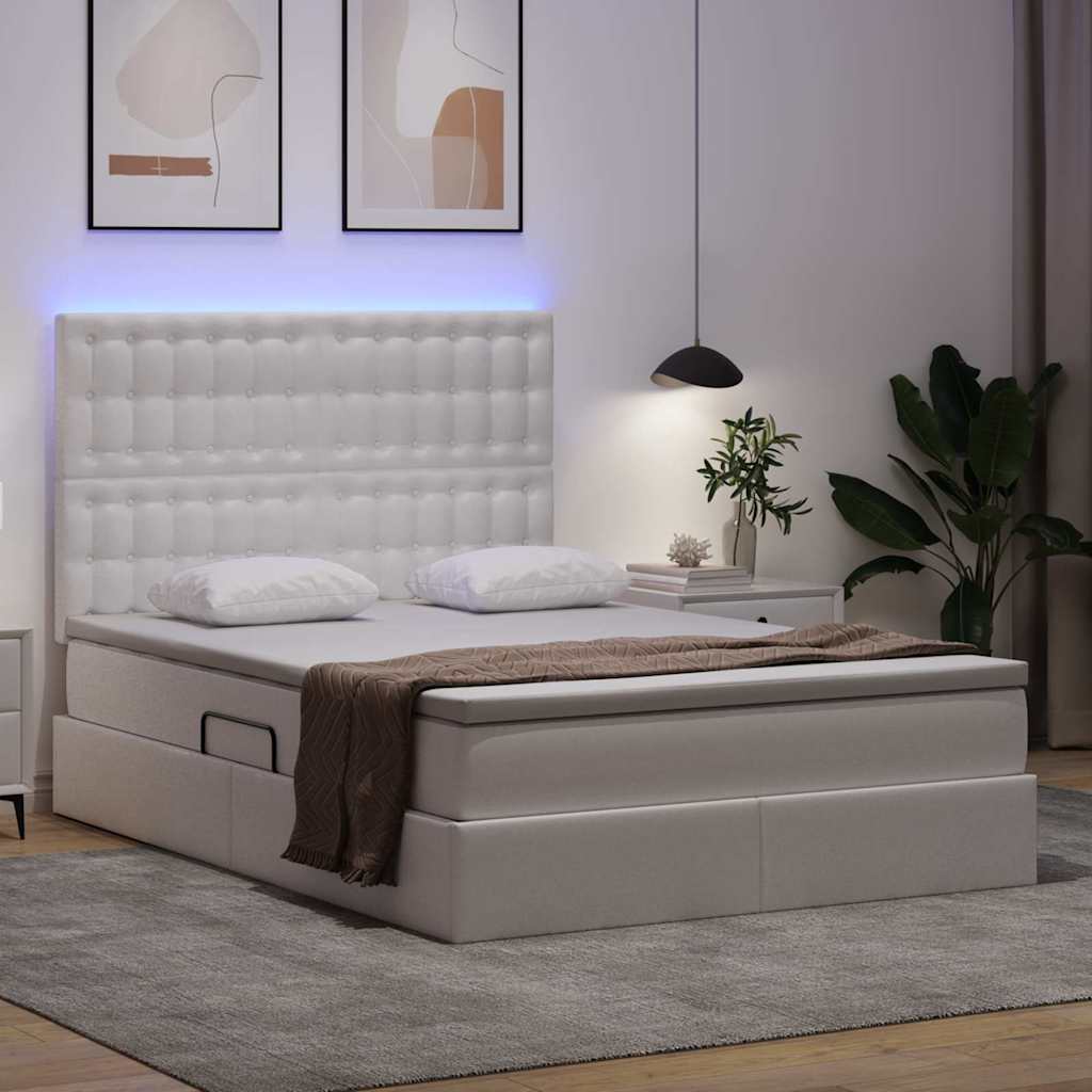 vidaXL Κρεβάτι με αποθηκευτικό χώρο και LED Καθαρό Λευκό 140 x 200 cm