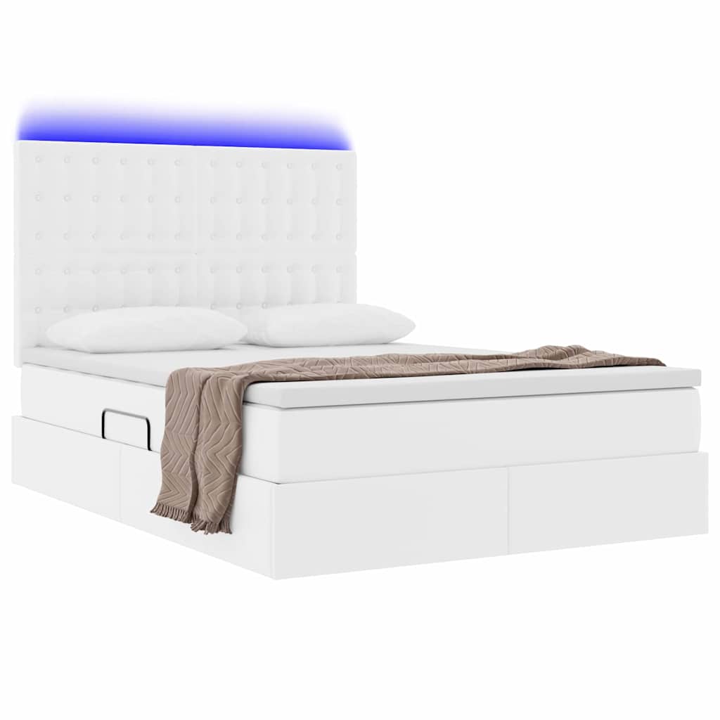 vidaXL Κρεβάτι με αποθηκευτικό χώρο και LED Καθαρό Λευκό 140 x 200 cm
