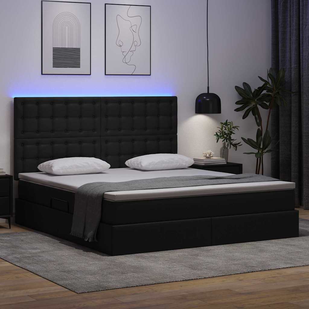 vidaXL Κρεβάτι με αποθηκευτικό χώρο και LED με led Μαύρο 180 x 200 cm