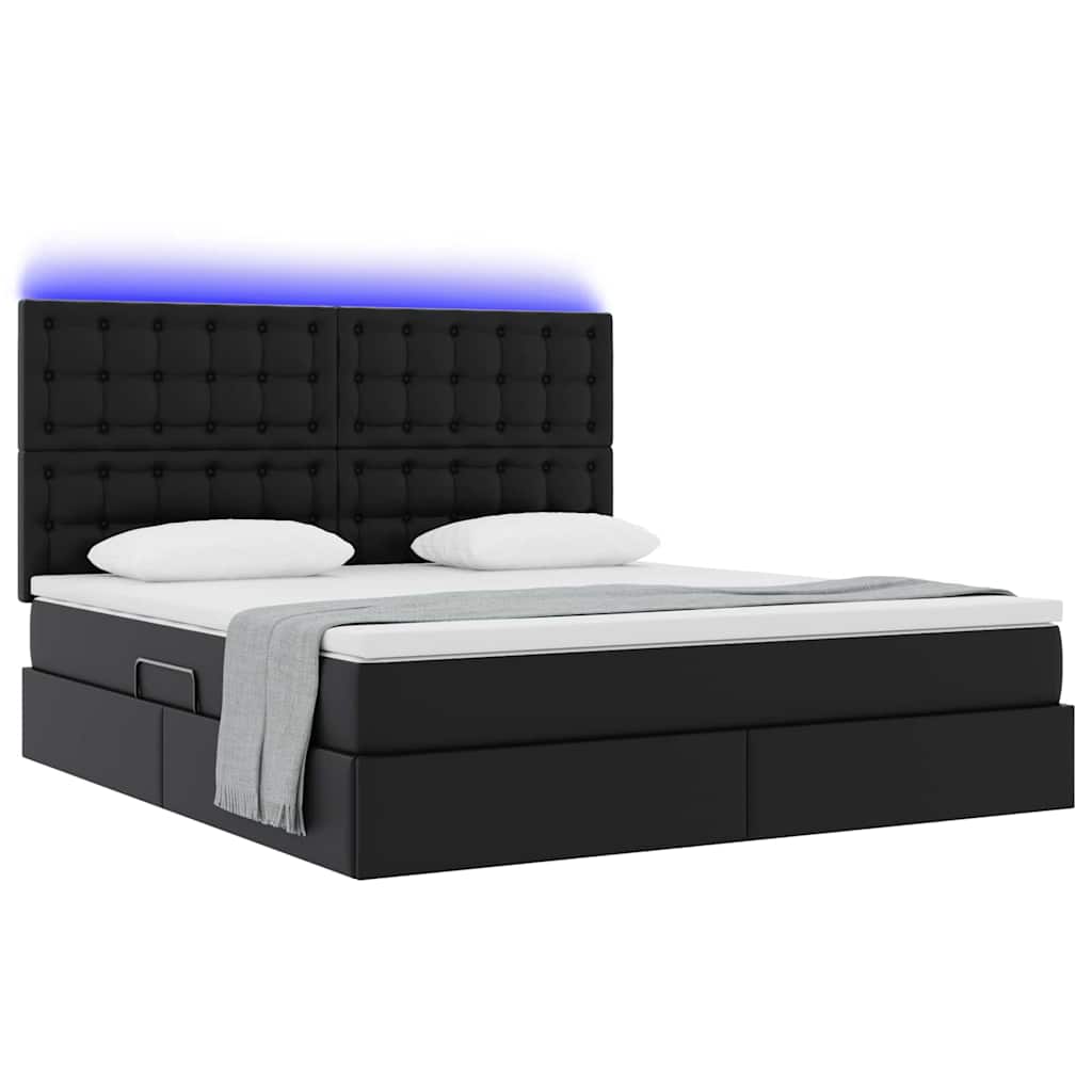 vidaXL Κρεβάτι με αποθηκευτικό χώρο και LED με led Μαύρο 180 x 200 cm