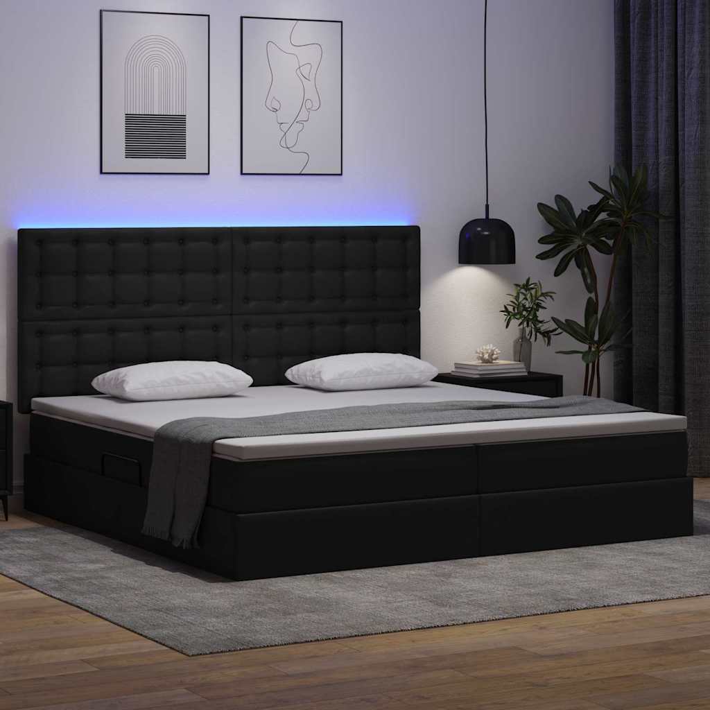 vidaXL Κρεβάτι με αποθηκευτικό χώρο και LED Μαύρο 200 x 200 cm