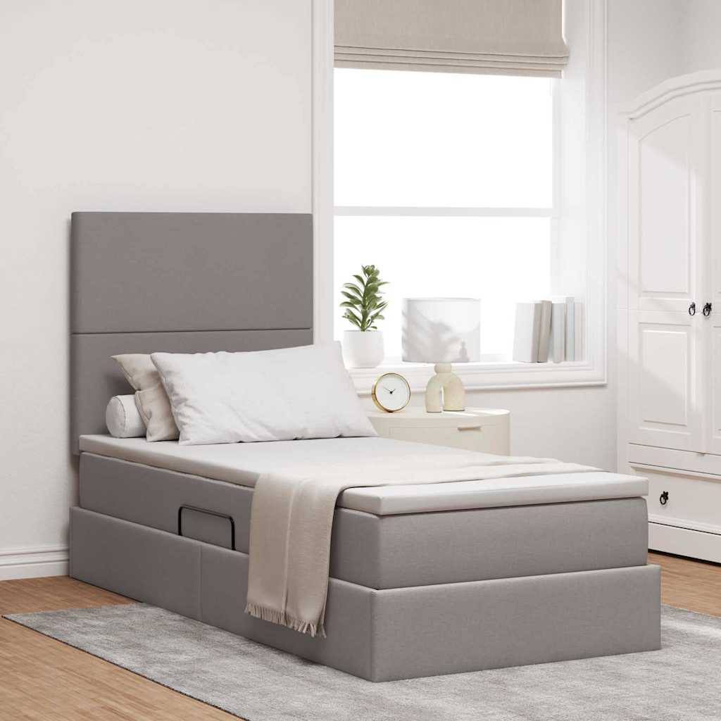 vidaXL Κρεβάτι με αποθηκευτικό χώρο και LED με led Taupe 90 x 200 cm
