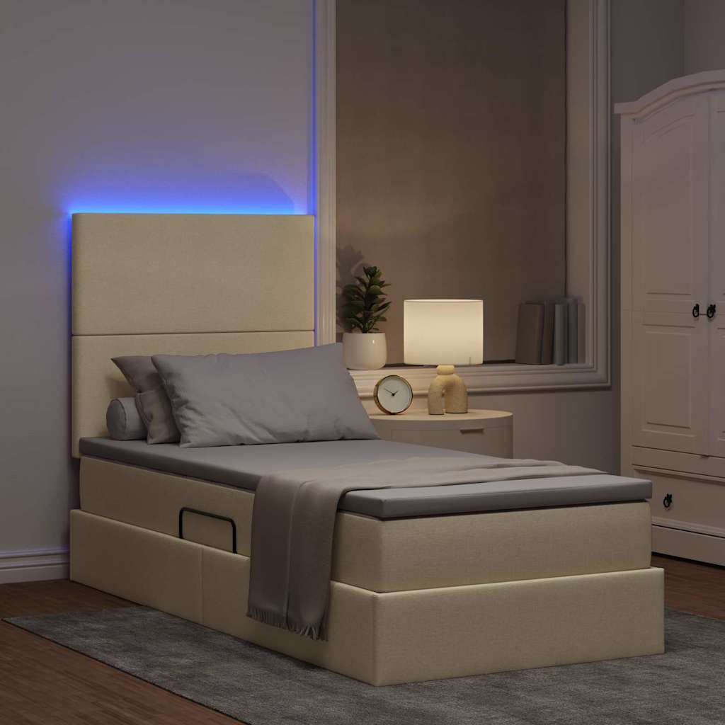 vidaXL Κρεβάτι με αποθηκευτικό χώρο και LED με στρώμα Κρέμ 90 x 200 cm