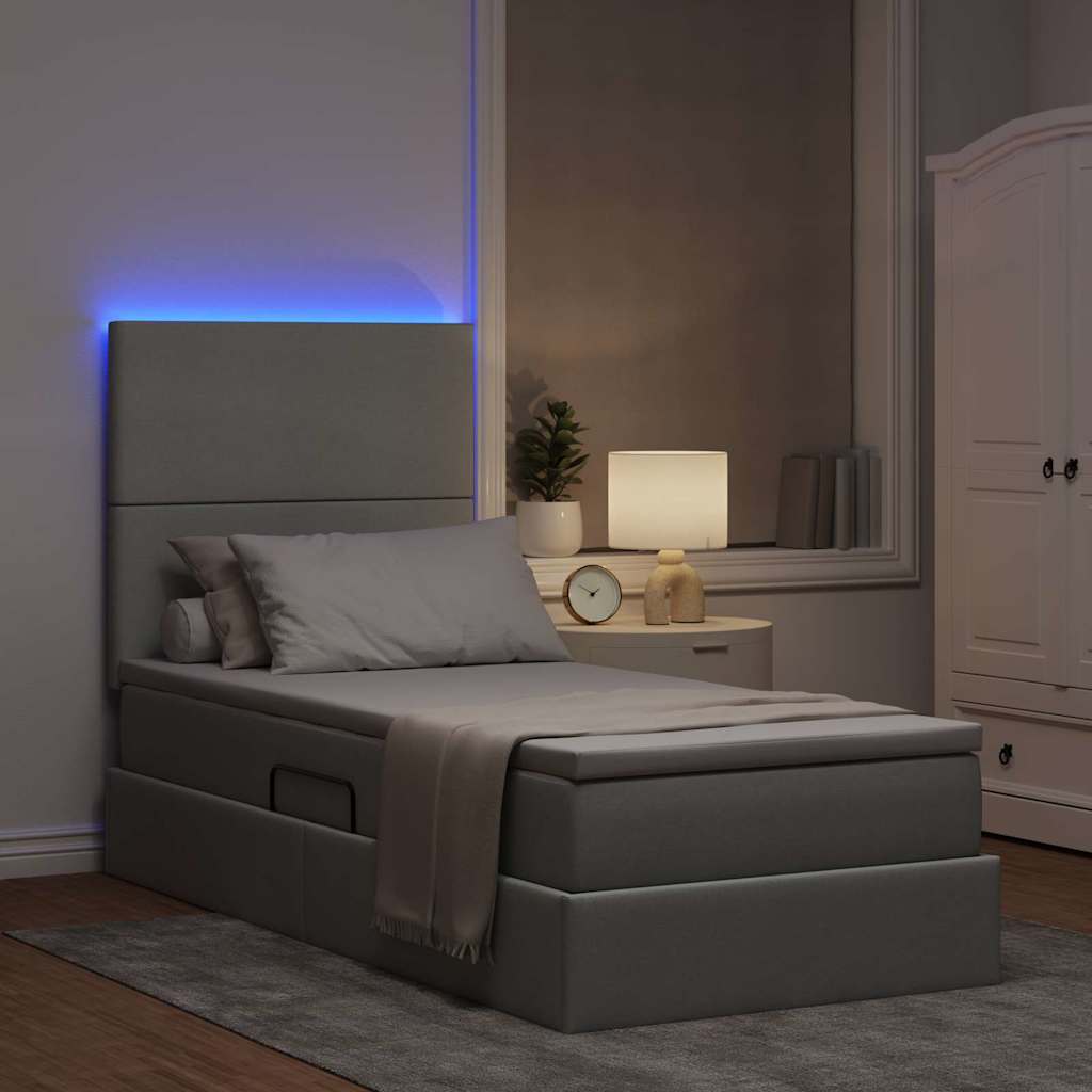 vidaXL Κρεβάτι με αποθηκευτικό χώρο και LED Ανοιχτό γκρι 100 x 200 cm
