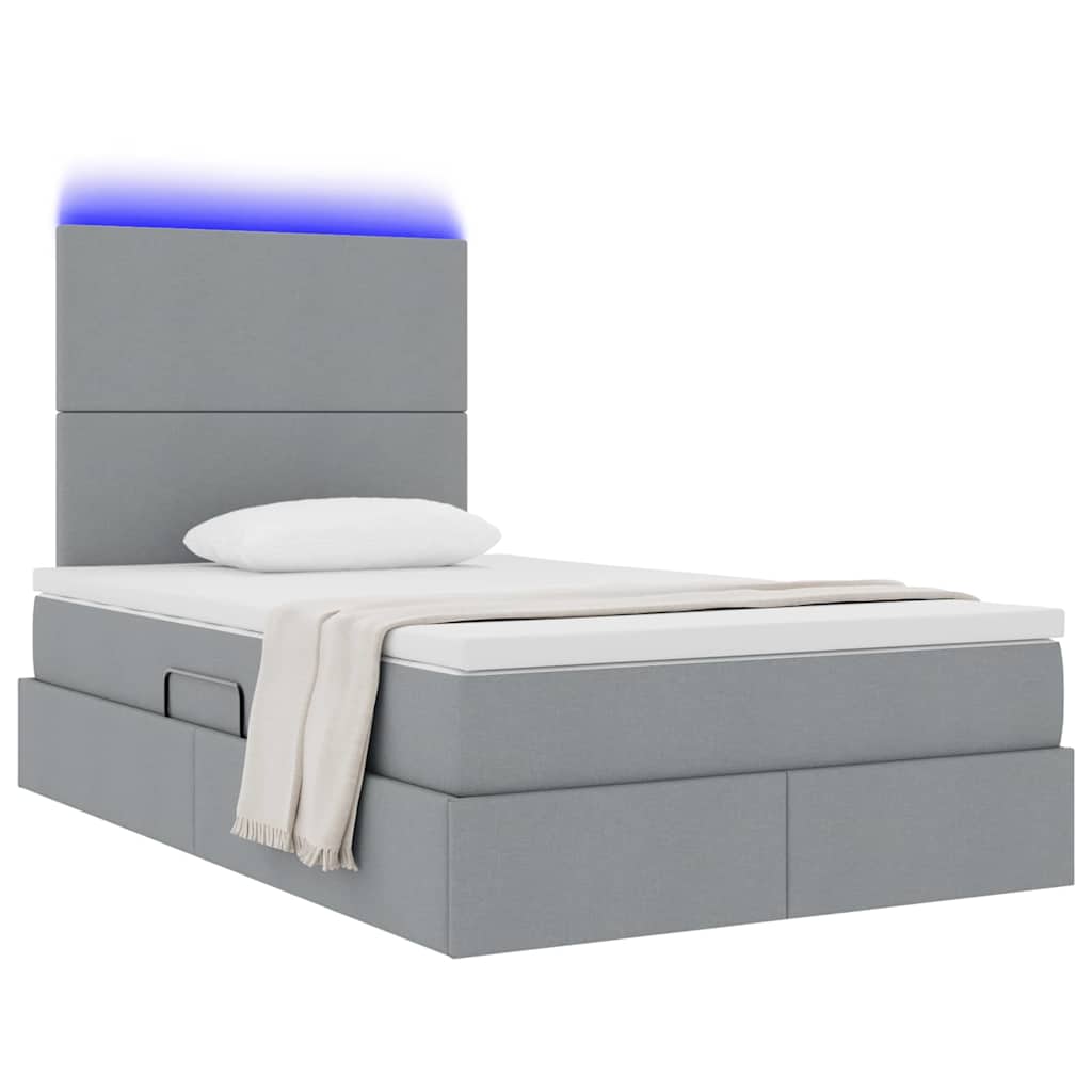 vidaXL LED Κρεβάτι αποθήκευσης με στρώμα Ανοιχτό γκρι 120 x 190 cm