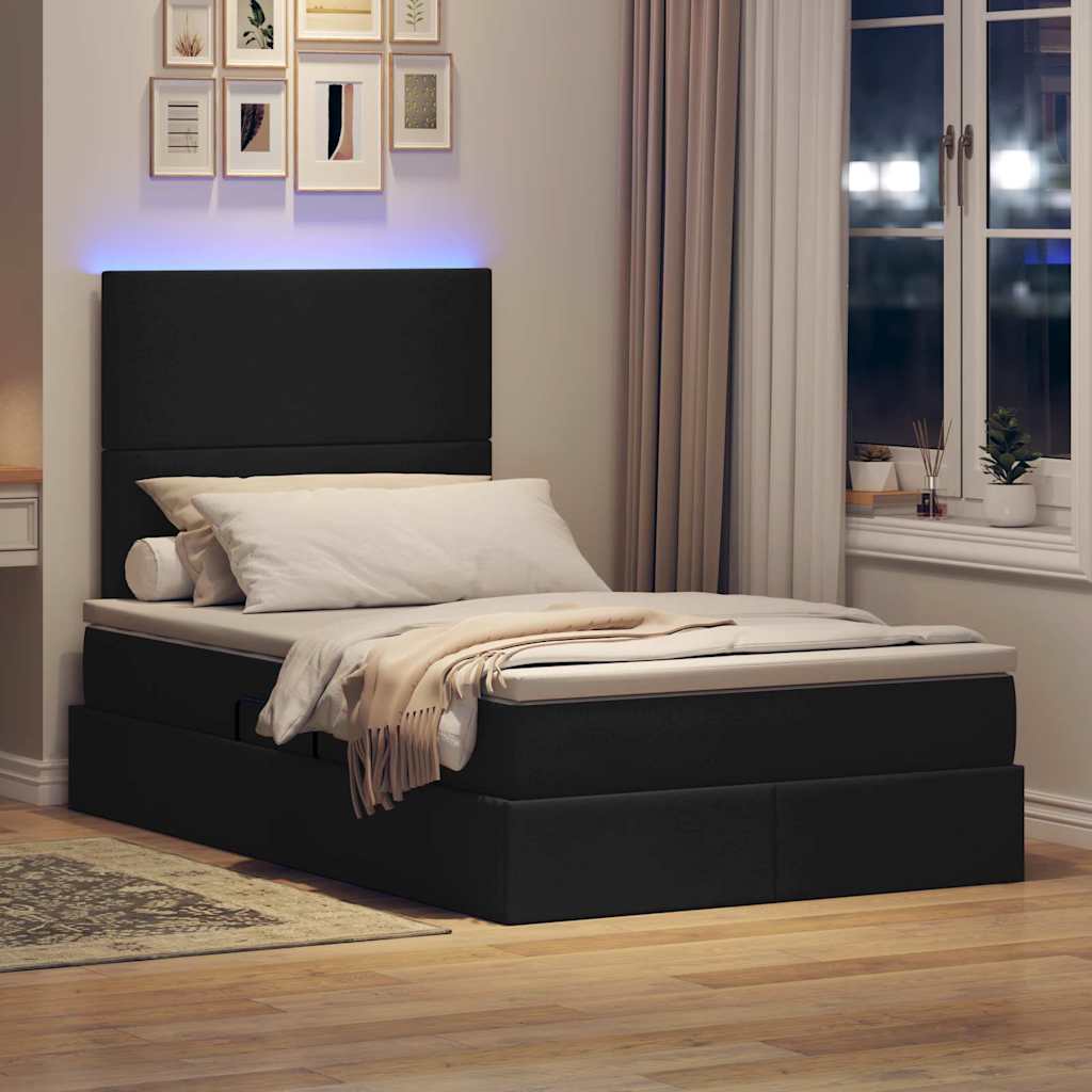 vidaXL Κρεβάτι με αποθηκευτικό χώρο και LED με led Μαύρο 120 x 200 cm