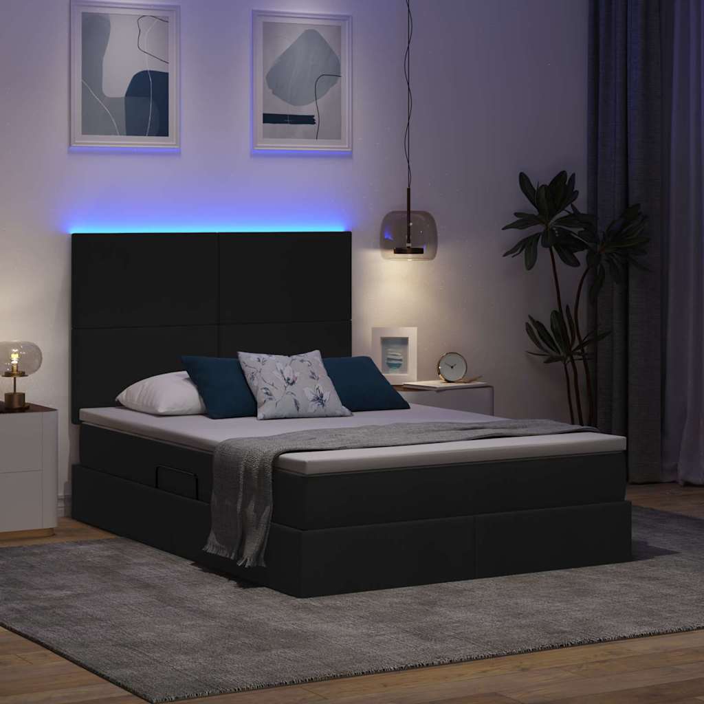 vidaXL Κρεβάτι με αποθηκευτικό χώρο και LED με led Μαύρο 140 x 190 cm