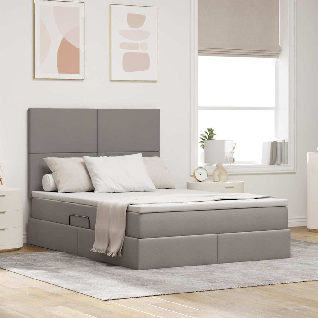 vidaXL LED Κρεβάτι αποθήκευσης με στρώμα Taupe 140 x 200 cm Ύφασμα