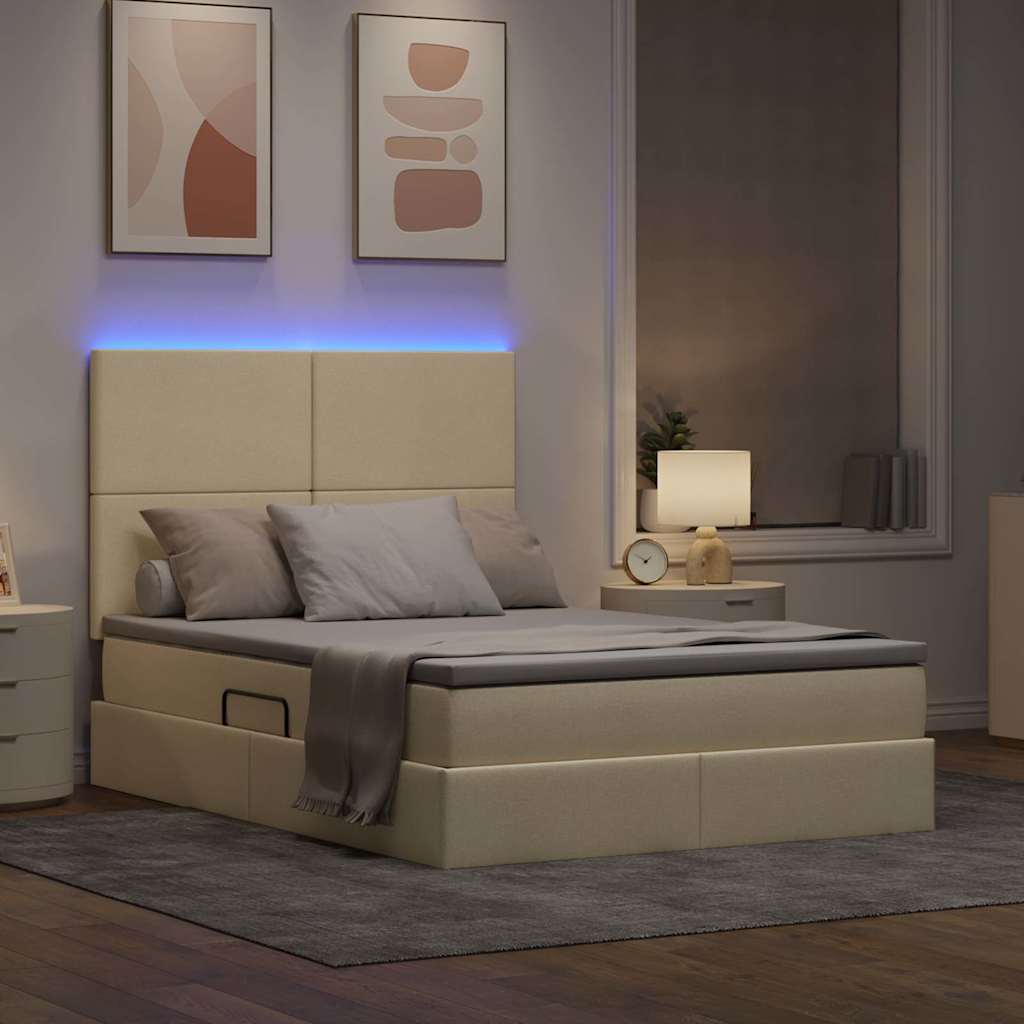 vidaXL Κρεβάτι με αποθηκευτικό χώρο και LED με led Κρέμ 140 x 200 cm