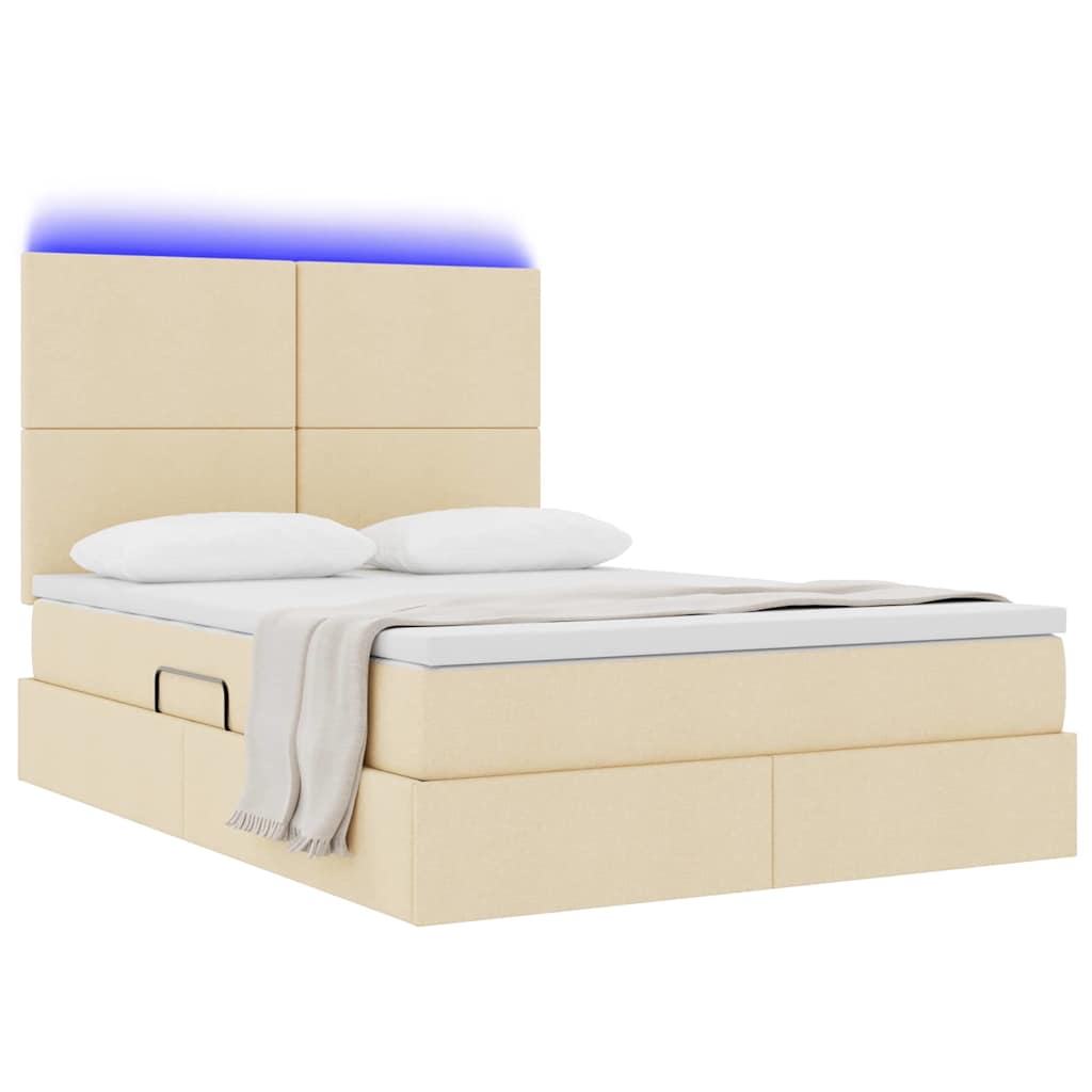 vidaXL Κρεβάτι με αποθηκευτικό χώρο και LED με led Κρέμ 140 x 200 cm