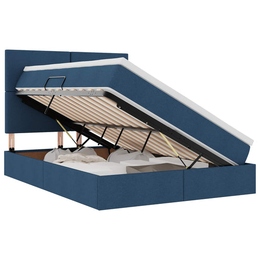 vidaXL LED Κρεβάτι αποθήκευσης με στρώμα Μπλε 140 x 200 cm Ύφασμα