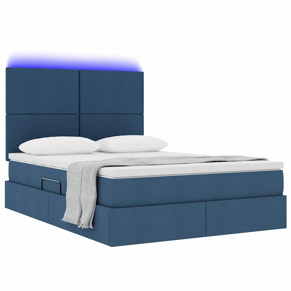 vidaXL LED Κρεβάτι αποθήκευσης με στρώμα Μπλε 140 x 200 cm Ύφασμα