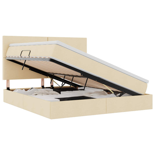 vidaXL LED Κρεβάτι αποθήκευσης με στρώμα Κρέμ 160 x 200 cm Ύφασμα
