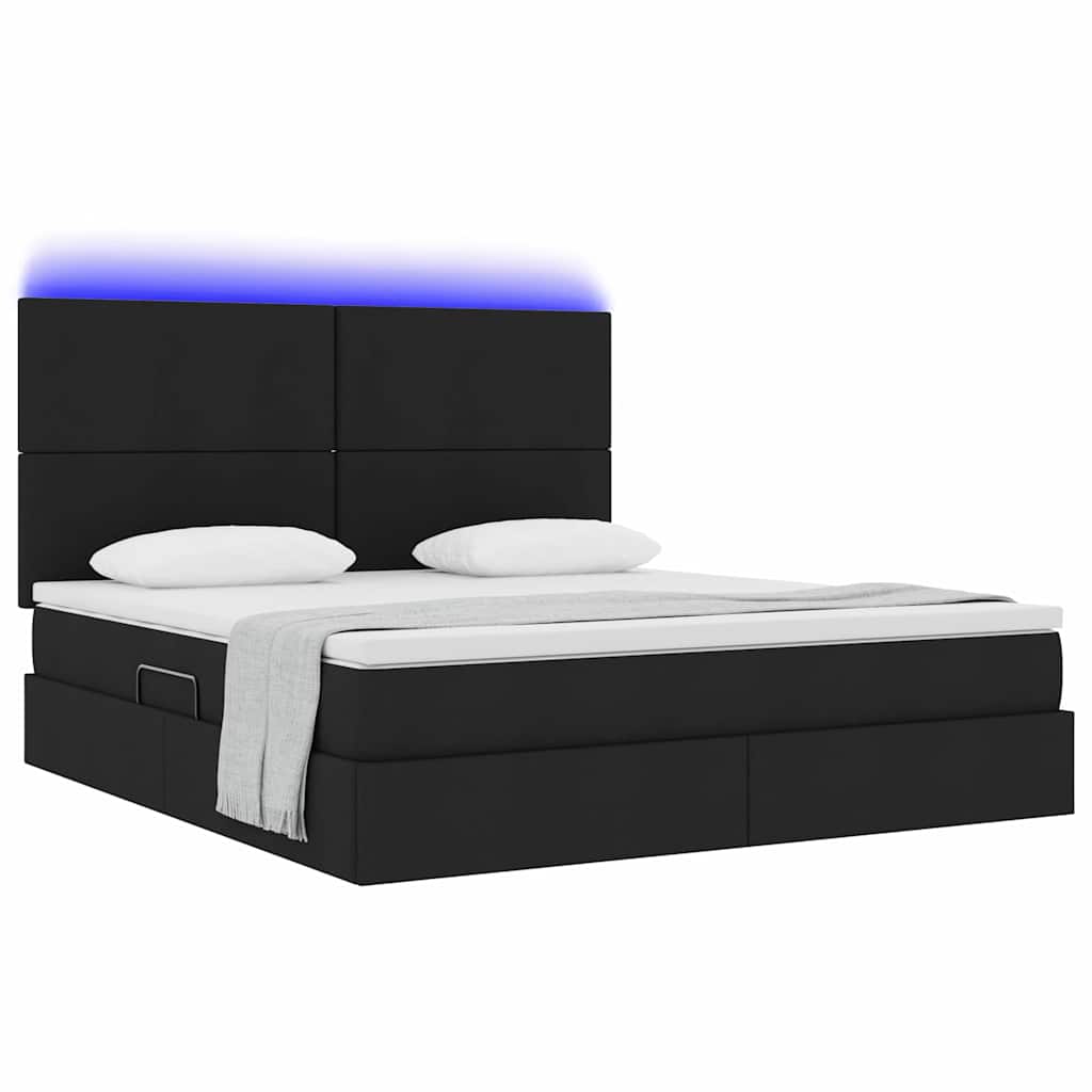vidaXL Κρεβάτι με αποθηκευτικό χώρο και LED με led Μαύρο 180 x 200 cm