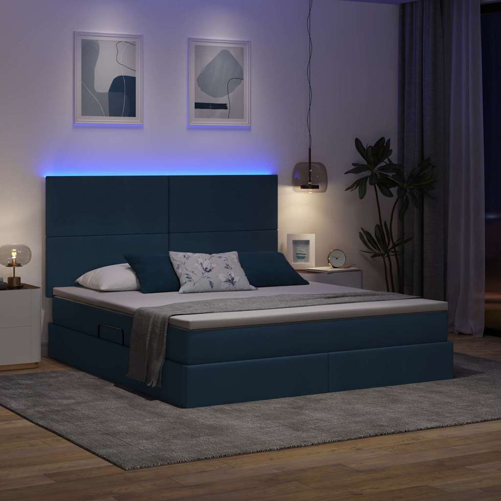 vidaXL LED Κρεβάτι αποθήκευσης με στρώμα Μπλε 180 x 200 cm Ύφασμα