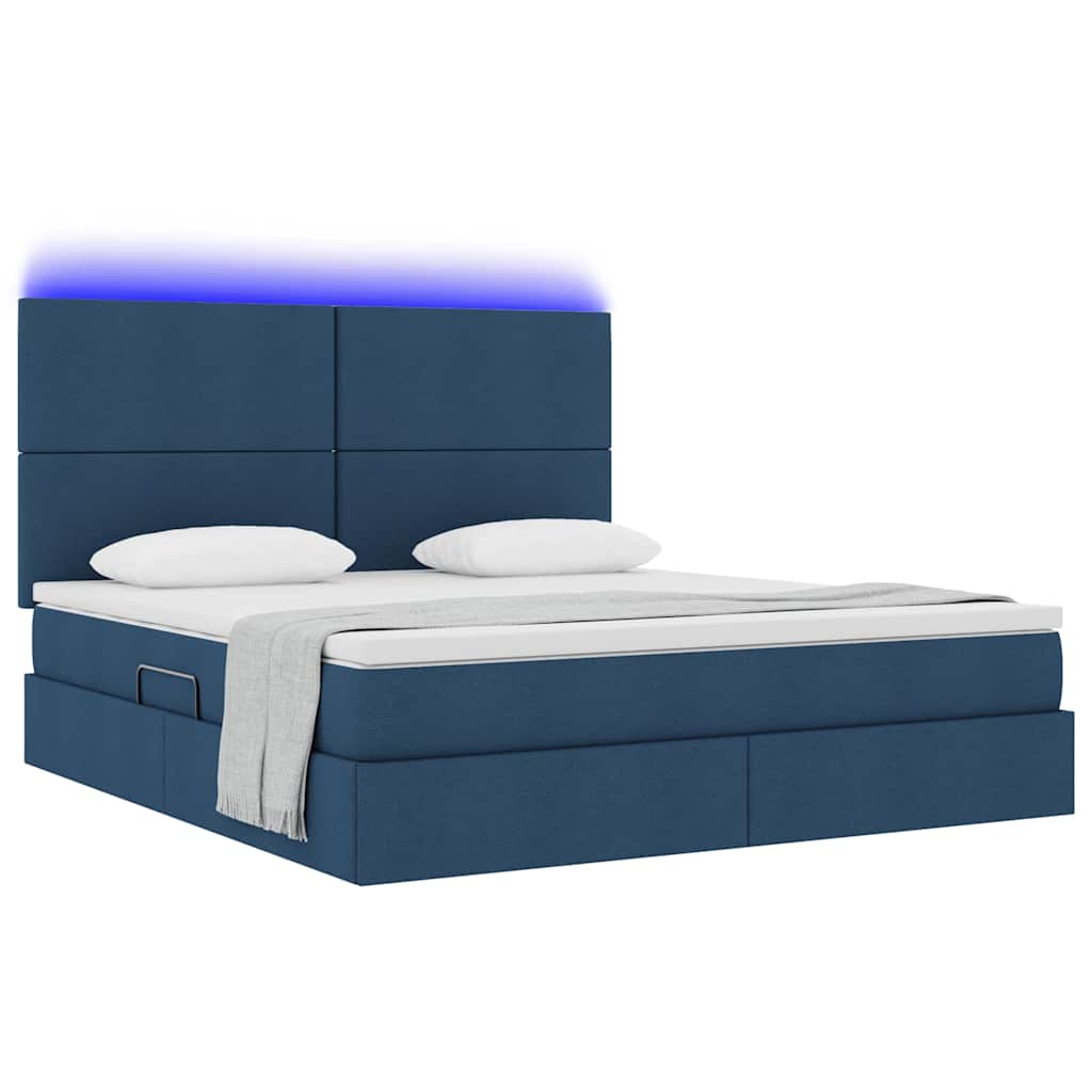 vidaXL LED Κρεβάτι αποθήκευσης με στρώμα Μπλε 180 x 200 cm Ύφασμα