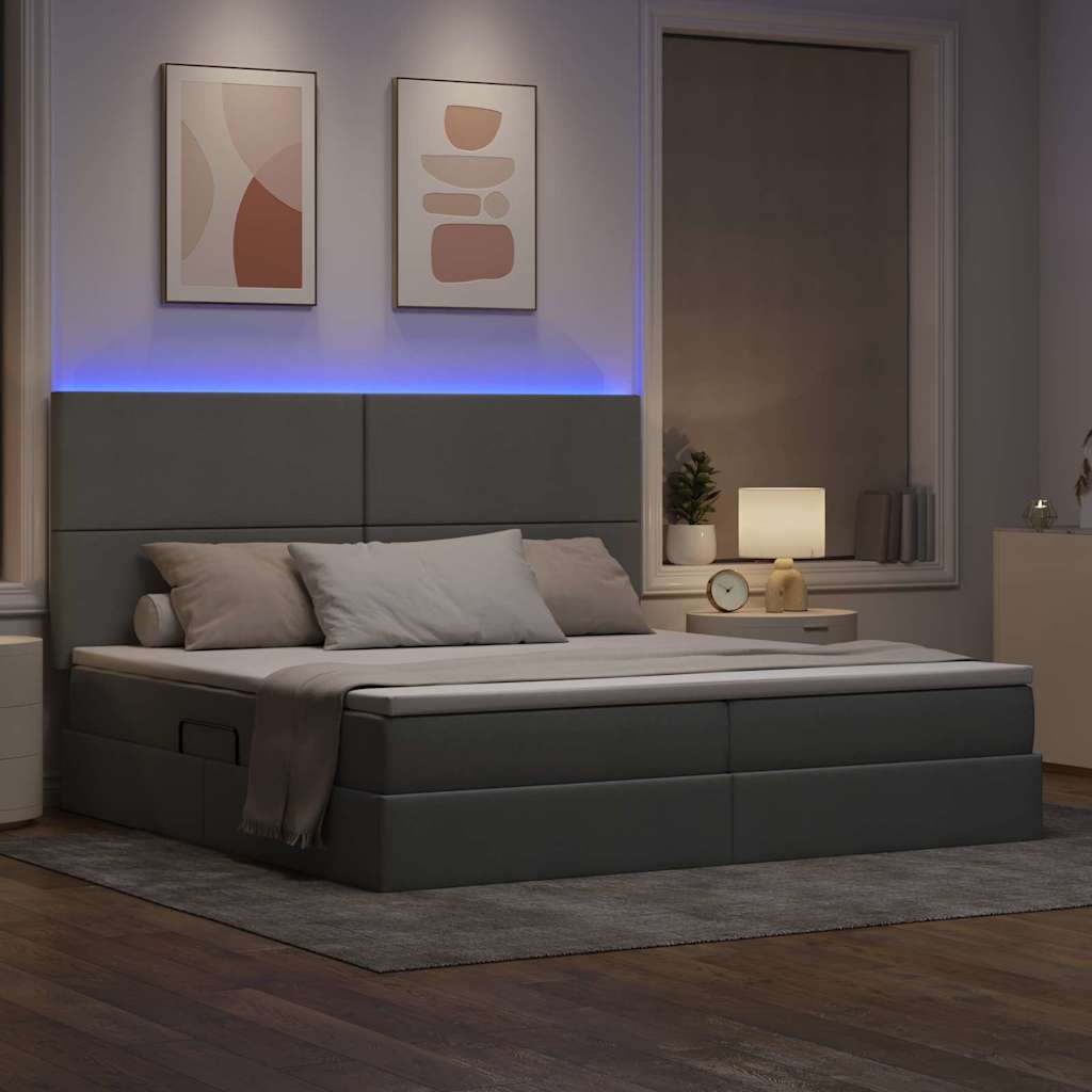 vidaXL LED Κρεβάτι αποθήκευσης με στρώμα Ανοιχτό γκρι 200 x 200 cm