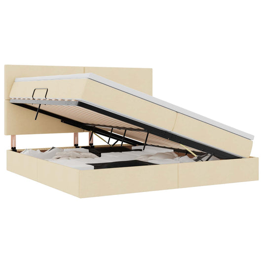 vidaXL LED Κρεβάτι αποθήκευσης με στρώμα Κρέμ 200 x 200 cm Ύφασμα