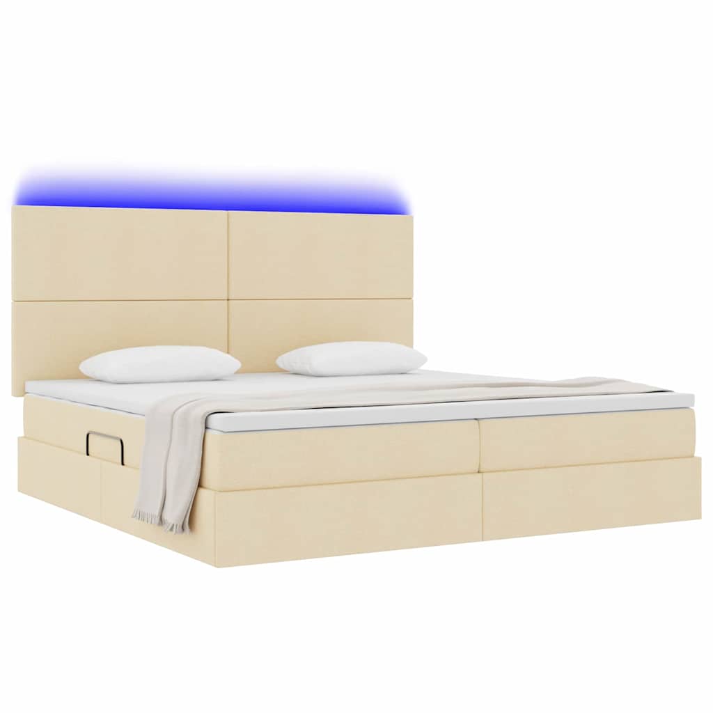 vidaXL LED Κρεβάτι αποθήκευσης με στρώμα Κρέμ 200 x 200 cm Ύφασμα