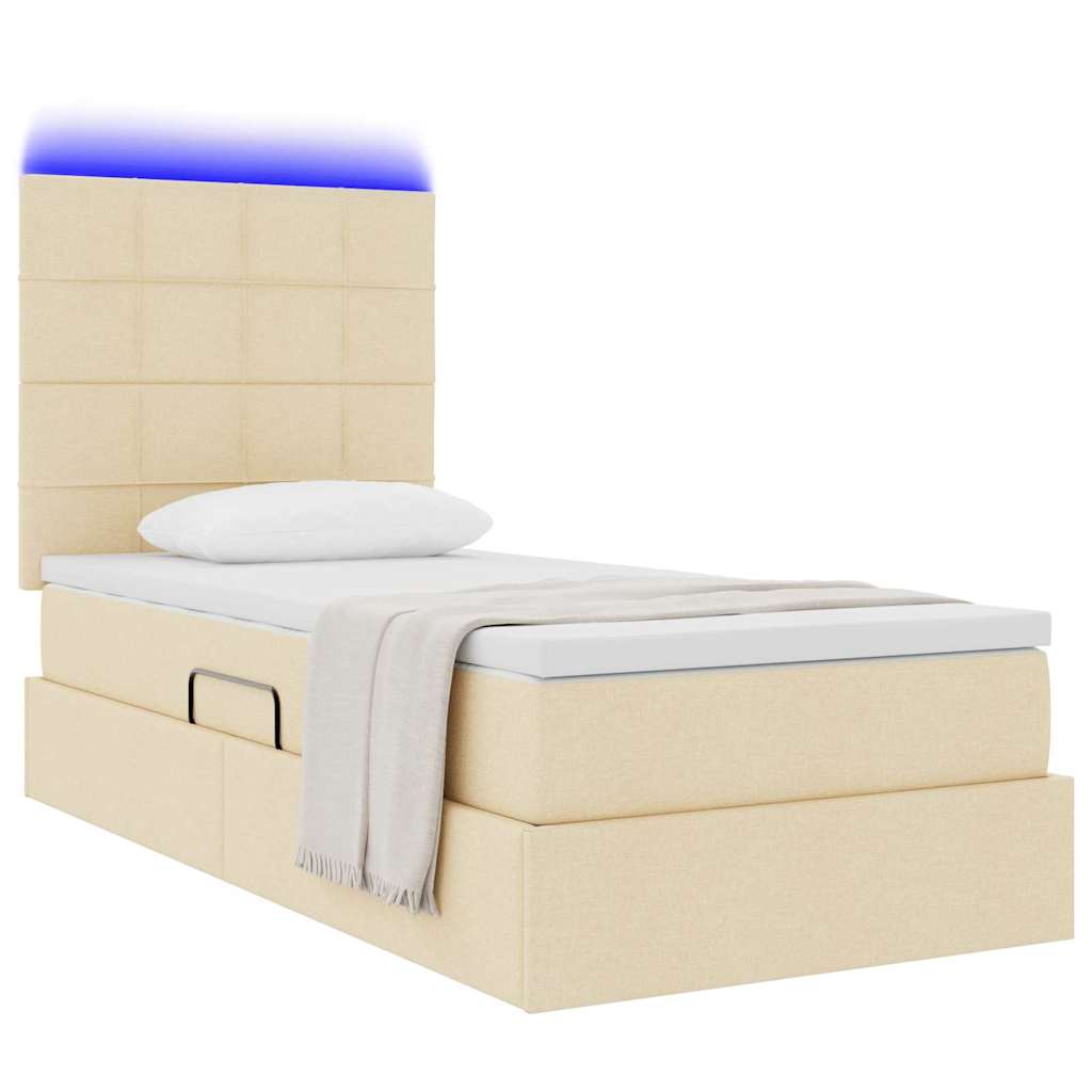 vidaXL LED Κρεβάτι αποθήκευσης με στρώμα Κρέμ 90 x 190 cm Ύφασμα