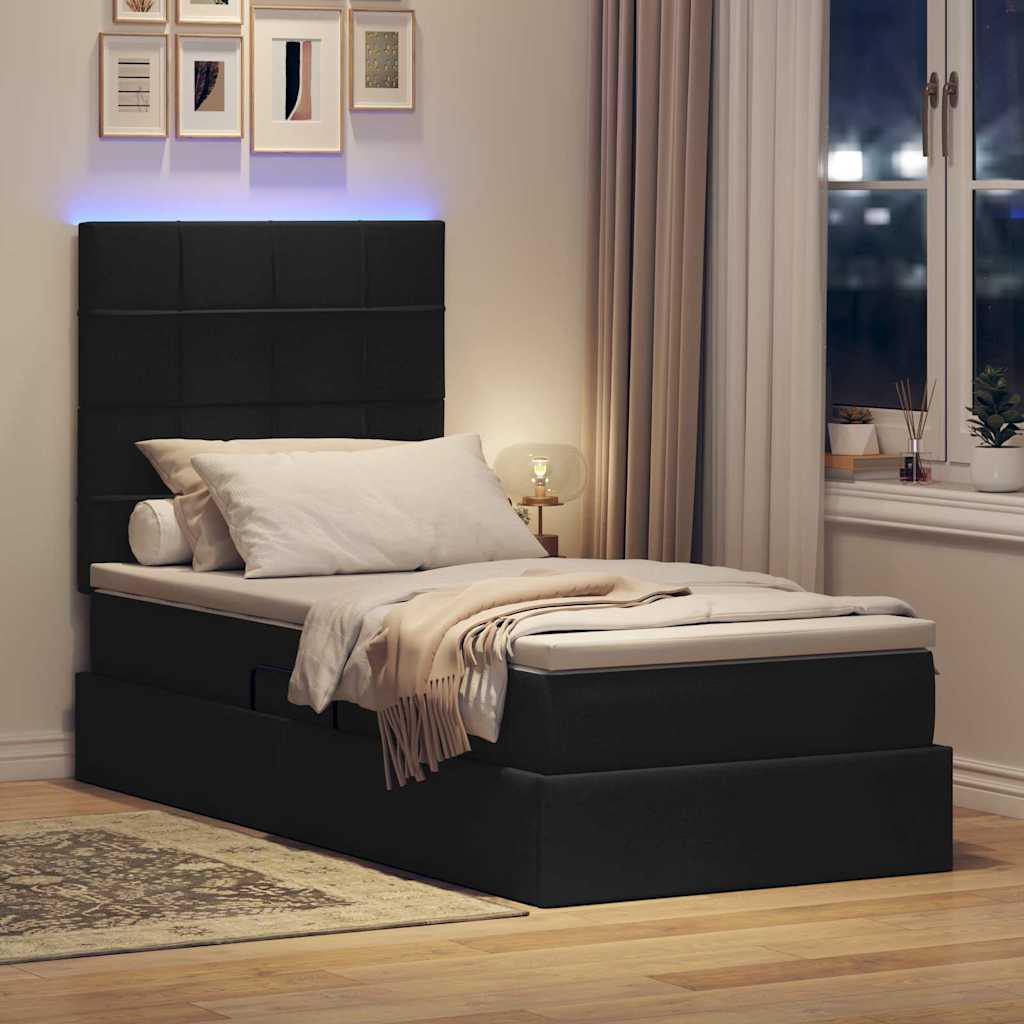 vidaXL Κρεβάτι με αποθηκευτικό χώρο και LED με led Μαύρο 90 x 200 cm