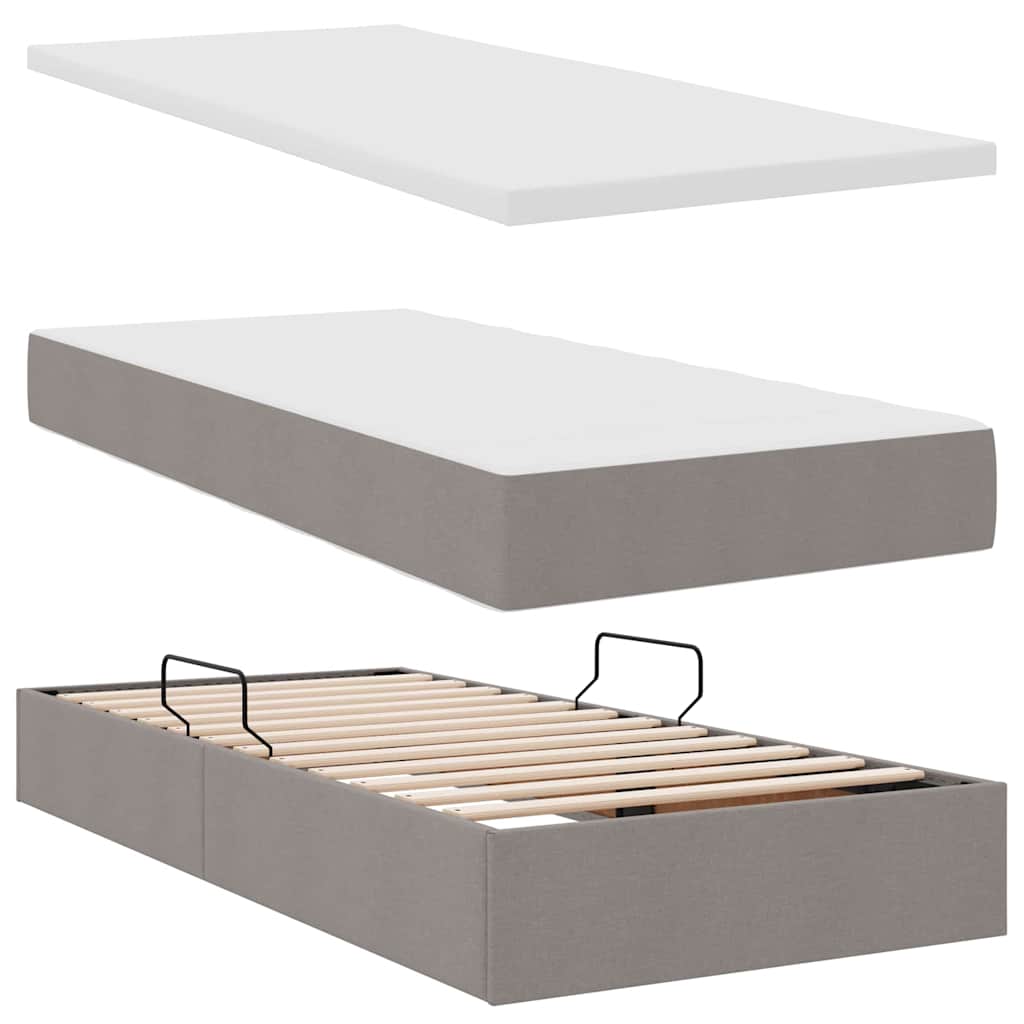 vidaXL Κρεβάτι με αποθηκευτικό χώρο και LED με led Taupe 90 x 200 cm
