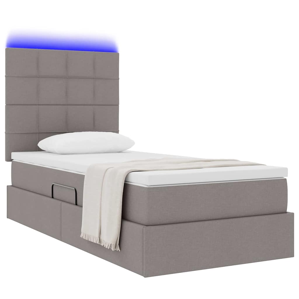 vidaXL Κρεβάτι με αποθηκευτικό χώρο και LED με led Taupe 90 x 200 cm