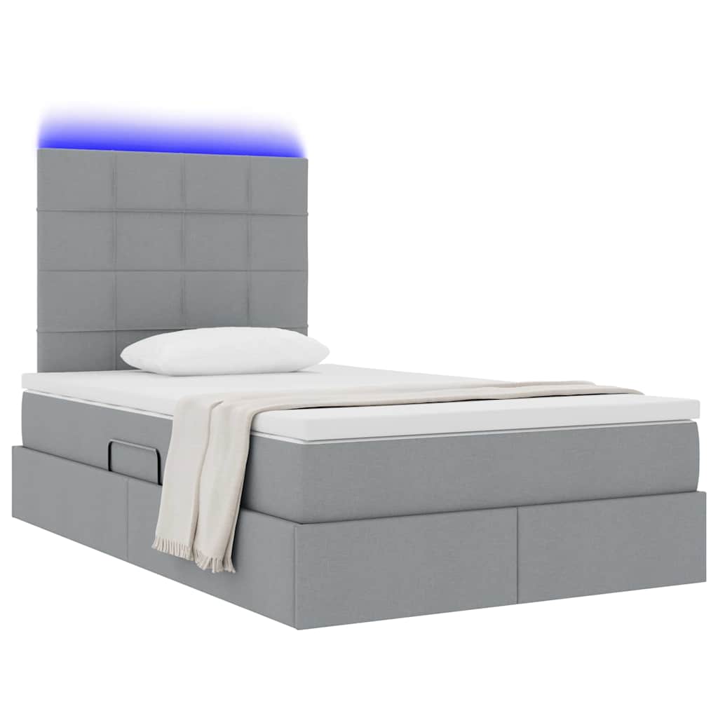 vidaXL LED Κρεβάτι αποθήκευσης με στρώμα Ανοιχτό γκρι 120 x 190 cm