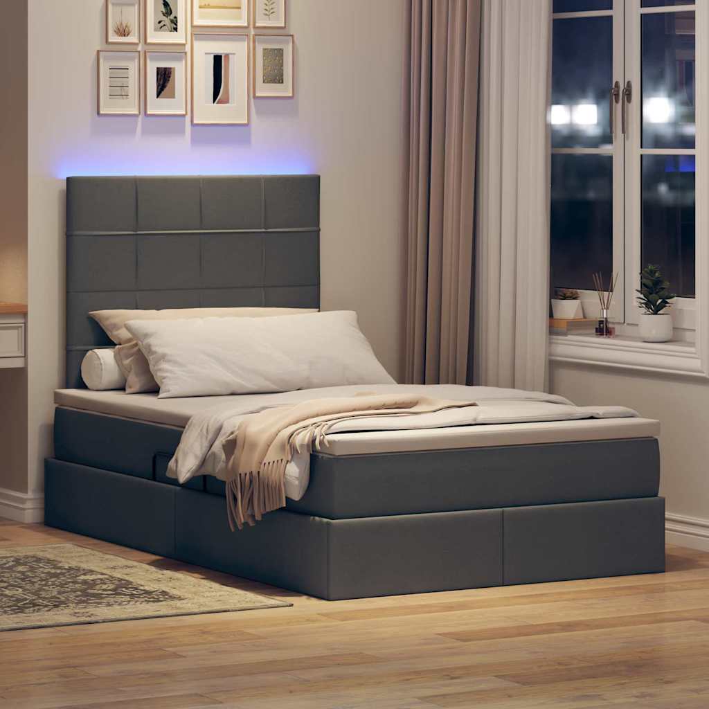 vidaXL LED Κρεβάτι αποθήκευσης με στρώμα Σκούρο Γκρι 120 x 190 cm