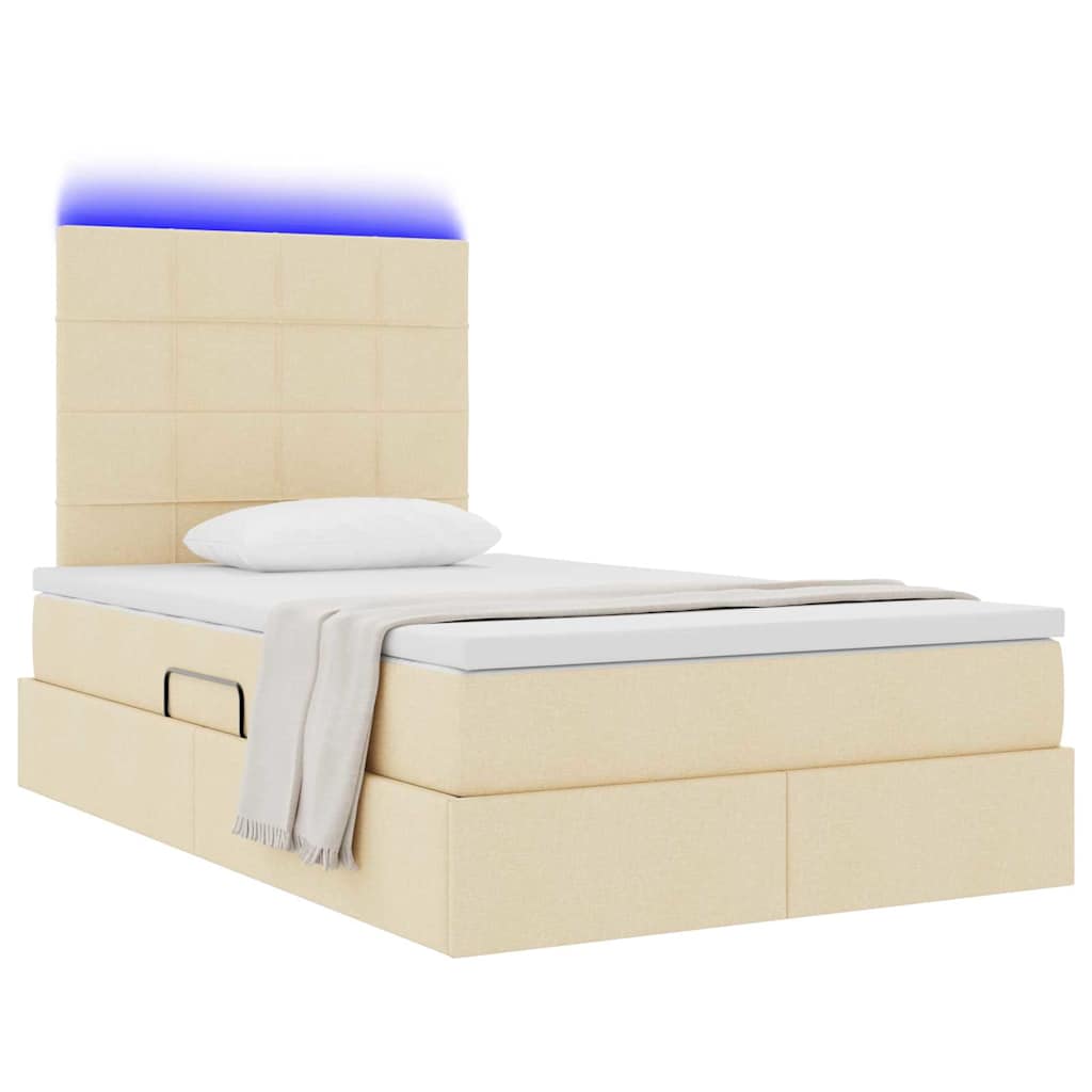 vidaXL LED Κρεβάτι αποθήκευσης με στρώμα Κρέμ 120 x 200 cm Ύφασμα