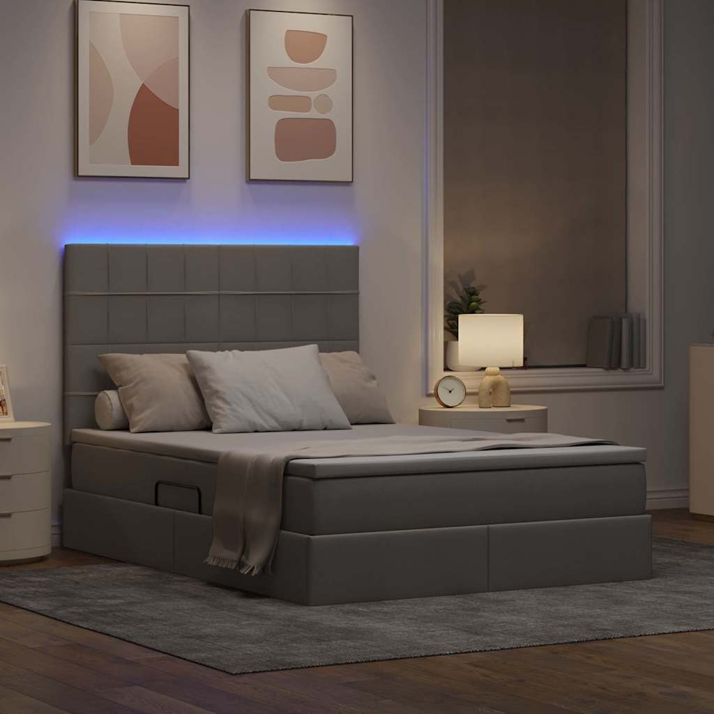 vidaXL Κρεβάτι με αποθηκευτικό χώρο και LED με led Taupe 140 x 200 cm