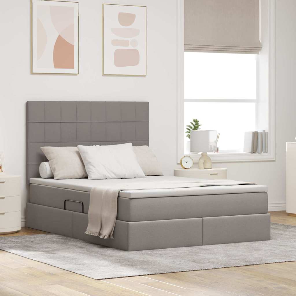 vidaXL Κρεβάτι με αποθηκευτικό χώρο και LED με led Taupe 140 x 200 cm