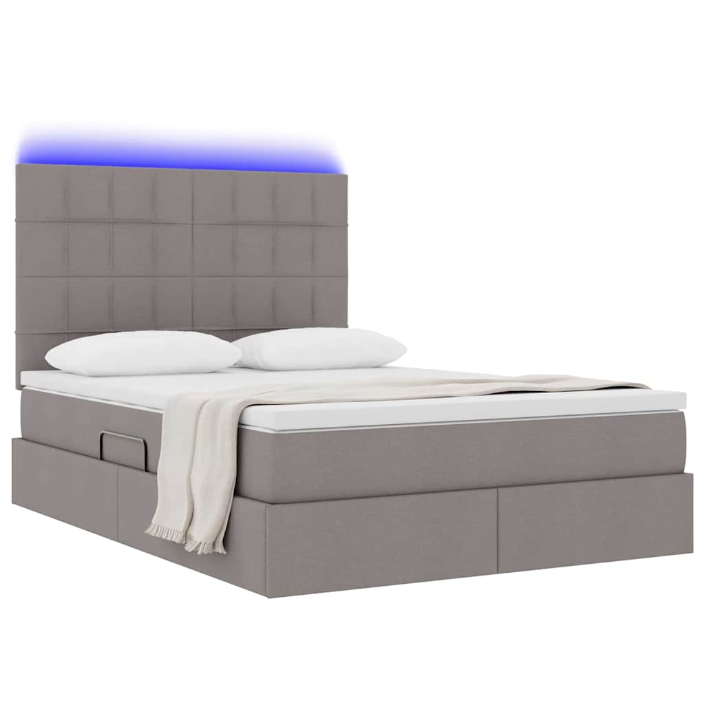 vidaXL Κρεβάτι με αποθηκευτικό χώρο και LED με led Taupe 140 x 200 cm