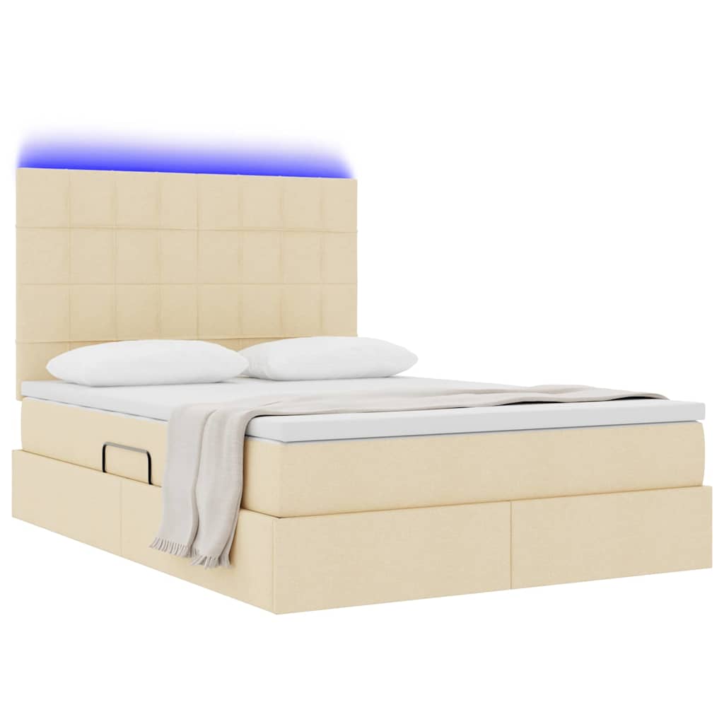 vidaXL LED Κρεβάτι αποθήκευσης με στρώμα Κρέμ 140 x 200 cm Ύφασμα