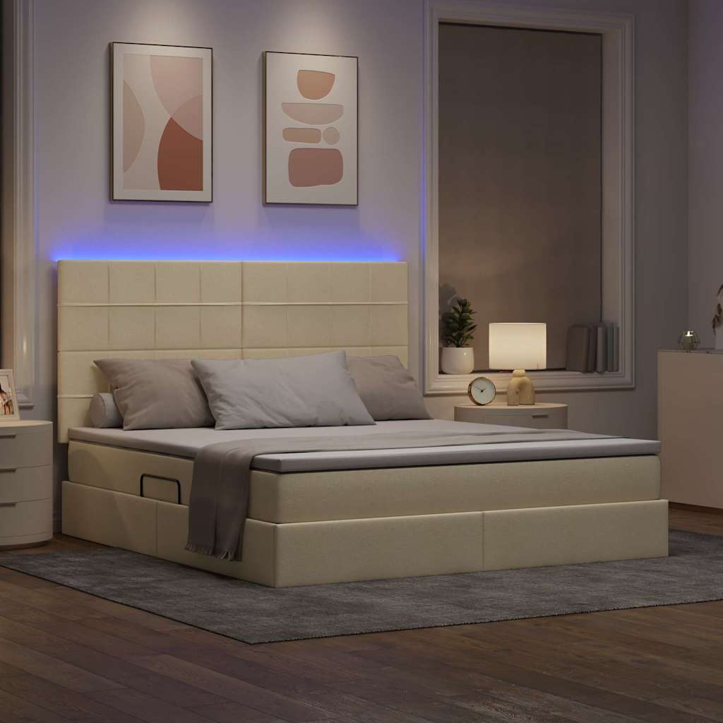 vidaXL LED Κρεβάτι αποθήκευσης με στρώμα Κρέμ 160 x 200 cm Ύφασμα